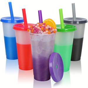 10 Pack 24oz <b>Reusable</b> Cold Iced Coffee Drink Water Tumblers Color Changing Plastic <b>Cups</b> with Lids and Straws - Product Image 5