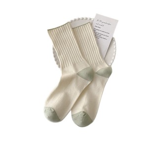 Women's Color Blocked Socks White Mid Calf Vertical Stripe Breathable Spring Autumn Style Japanese Design - Product Image 4