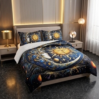 Ensemble de couette en velours de lait double face à imprimé soleil, lune et étoiles célestes, ensemble de literie en fourrure d'agneau épaisse, chaude et moelleuse, 3 pièces