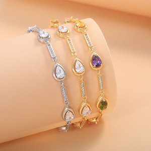 Bracelet en alliage de cuivre et zircon pour femmes, à porter au quotidien, avec serti en forme de goutte d'eau, bijoux à la mode - Product Image 3