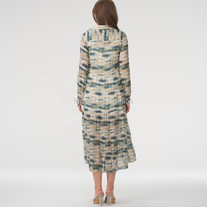 Robe chemise midi décontractée en gaze de coton tissée naturelle unie, coupe ample, à manches longues et boutonnée, blanche, pour femme - Meilleure vente - Product Image 3