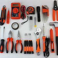 Ensemble d'outils de quincaillerie pour la maison, kit de réparation pour charpentier et électricien avec tournevis, marteau, pinces, scie et étui