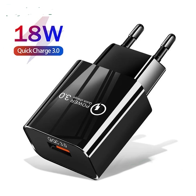 18W QC 3.0 USB Charger Wall Adapter Single Port Fast Charging Mini Body 100-240V EU Plug for Phone Tablet Power Bank Office