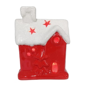 <strong>Christmas</strong> Gift Small Light up White Red Ceramic LED <strong>Christmas</strong> <strong>House</strong> Miniature Decoration with Green Xmas Tree Decor - Product Image 2