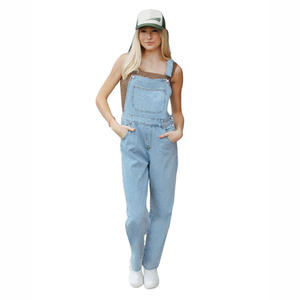 Jumpsuit <span class=keywords><strong>Cargo</strong></span> de Mezclilla Lavada para Mujer, Cómodo y Holgado para Verano, Pantalones de Trabajo de Cintura Alta Transpirables, Longitud Ajustable y Duraderos - Product Image 1