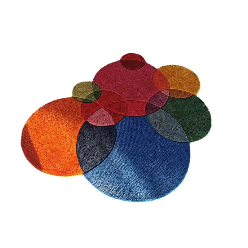 geometric stitching top quality circle round shape wool rug simple colorful design livingroom rug