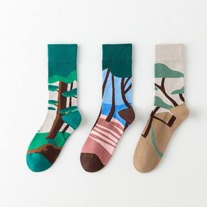 <span class=keywords><strong>Chaussettes</strong></span> montantes décontractées pour hommes, style peinture à l'huile élégante, en coton peigné, absorbantes et anti-boulochage - Product Image 6