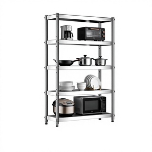 Scaffale Rettangolare da Cucina in Acciaio Inossidabile, Scaffalatura a 4 Ripiani Rinforzata, Mobile Contenitore da Terra, <span class=keywords><strong>Unit</strong></span>à Organizzativa - Product Image 1