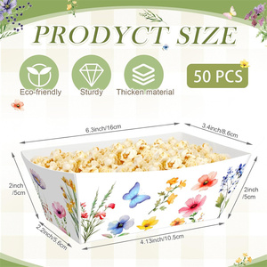 Bandejas de Papel Desechables con Diseño Floral Acuarela para Snacks, <span class=keywords><strong>Palomitas</strong></span> y Fiestas de Primavera, Cumpleaños y Té - Product Image 3