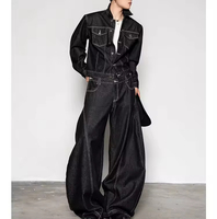 Costume en jean deux pièces pour homme, taille plus, brodé, respirant, bleu denim, pour un style décontracté