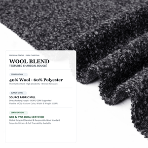 Tissu en tricot bouclé gris anthracite en laine et polyester, 510 GSM, poids lourd, 145 cm de large, pour vêtements d'extérieur, échantillon disponible - Product Image 1