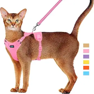 Unique Design Custom Logo Breathable Mesh Small Cat Harness And Leash Escape Proof Pink With Reflective Wire