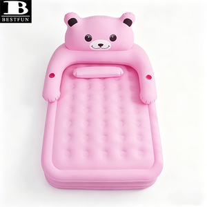 Colchón inflable tamaño Queen con diseño de oso rosa, elevado, con cabecera, para el hogar, invitados o camping. - Product Image 6