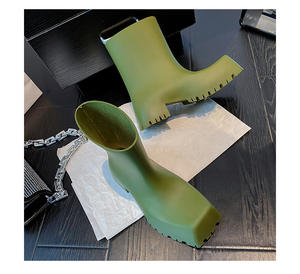 Chaussures pour femmes de style parisien, chaussures décontractées à bout carré, semelle épaisse, bottes en caoutchouc pour la pluie - Product Image 5