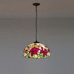 LongHuiJing Tiffany Pendant <b>Light</b> Fixture Red Flower Stained Glass Lampshade <b>Light</b> Hanging Lamp Wide 12 Inch Height 31.5Inch - Product Image 5