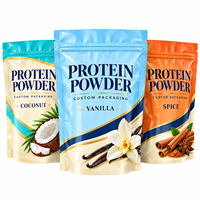 Sac d'emballage personnalisé pour poudre protéinée 1 kg, qualité alimentaire, noir mat, sachet de protéines de lactosérum à fond plat en Mylar avec fermeture éclair