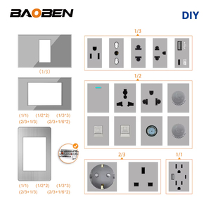 BAOBEN Module de fonction multifonctionnel pour panneau, prise standard, interrupteur, USB à charge rapide Type C, <span class=keywords><strong>clé</strong></span> DIY, 4*2 4*4, Gris - Product Image 2