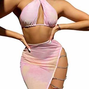 Traje de Baño Bikini de 3 Piezas con Tiras Cruzadas y Diseño Tie Dye Personalizado para Mujer, con Traje de Playa - Product Image 5