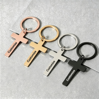 Ywyougang Individuell Gravierter Kreuz-Schlüsselanhänger, Edelstahl Blanko-Kreuz-Anhänger Schlüsselring für Lasergravur Personalisiertes Geschenk
