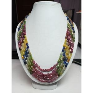 Natural Multi Sapphire Faceted Oval <b>Beads</b> <b>Necklace</b> with 5 Strands High Grade 5-10mm Size for Jewelry Making Wholesale - Product Image 4