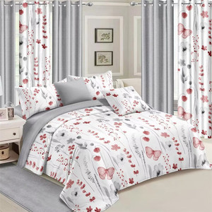 Nhà Máy Trực Tiếp Bán Buôn Trực Tuyến Hoa In 6 PC Trong 1 Phòng Ngủ Giường Tấm Ga Trải Giường Chăn Bìa Rèm Bộ Đồ Giường Thiết Lập - Product Image 5