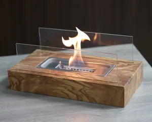 Indoor Outdoor Portable Table Top Fire Pit Bowl Wood Grain Fireplace Rectangle Tabletop Bio Ethanol Fireplace