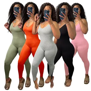 Hot Sale Sommer Jumps uit Spaghetti träger Bodysuit Slim Stram pler und Jumps uit Frauen Outfit Plain One Piece Jumps uits