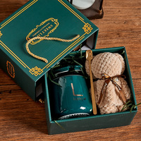 Ensemble cadeau vert foncé avec logo personnalisé, tasse en céramique, couvercle, cuillère, serviette en forme d'ours, boîte cadeau de luxe, souvenir promotionnel d'entreprise
