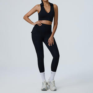 RUIQUWIN High Quality Custom Logo Fitness Running <b>Leggings</b> Set And Breathable Backless Yoga Bra <b>Women's</b> Seamless Yoga Set - Product Image 2