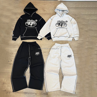 Ensemble de survêtement pour homme avec sweats à capuche double surpiqûre et pantalons de jogging en molleton bouclette, personnalisable par sérigraphie
