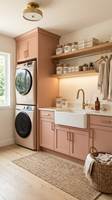 Meubles de buanderie sur mesure de luxe Vermonhouzz avec rangements ouverts et crédence en marbre pour hôtel haut de gamme