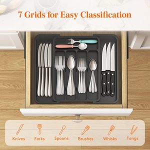 Lifewit BPA-Free espandibile argenteria Organizer regolabile utensile da cucina vassoio per cucchiai di plastica porta posate nero