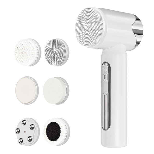 5-in-1 Electric Face Cleansing Brush Replaceable Heads 3 Speeds Rechargeable Type-C Waterproof for Exfoliation Makeup Remover