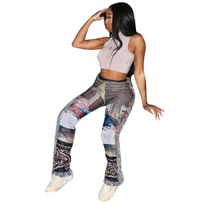 Biểu Tượng Tùy Chỉnh Mới Trong Kho Thời Trang Mô Hình Giản Dị Tua Quần Chăn In Ấn Fringe Jogger Quần Với Tua - Product Image 4