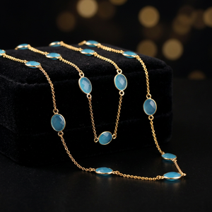 Hot Girl Personality 8x10mm Oval Briolette Cut Sky Blue Chalcedony <b>Chain</b> Necklace 18k Gold Plated <b>22</b> Piece Anchor <b>Chain</b> Necklace - Product Image 6