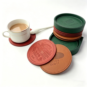 Personalized Round Leather Coasters | Waterproof Heat Resistant Bar Mats for Corporate Gifts - Product Image 3