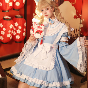 Alice Maid Costume Sky Blue Plus Size Detachable Sleeves Women Performance Outfit - Product Image 4