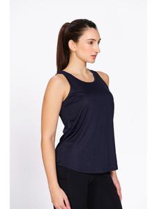 Solid <b>Navy</b> Blue Women's Box Pleated Tank <b>Top</b> Munns & Mars Polyester Activewear Sports Shirt for Gym Training Running Fitness - Product Image 5