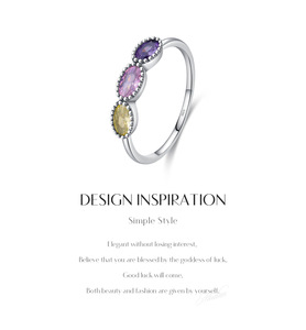 S925 Sterling <b>Silver</b> Open <b>Ring</b> With Three Oval Multi Color Natural Gemstones <b>Adjustable</b> Stackable Finger Jewelry For Women Gift - Product Image 6