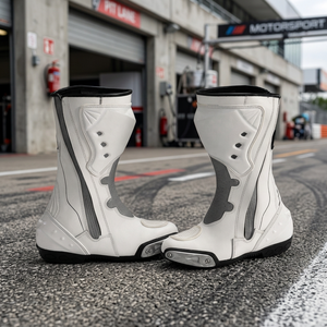 Bottes de course de moto professionnelles Obexa, blanches, en cuir véritable durable, semelle antidérapante, protection de la cheville, toutes saisons - Product Image 3