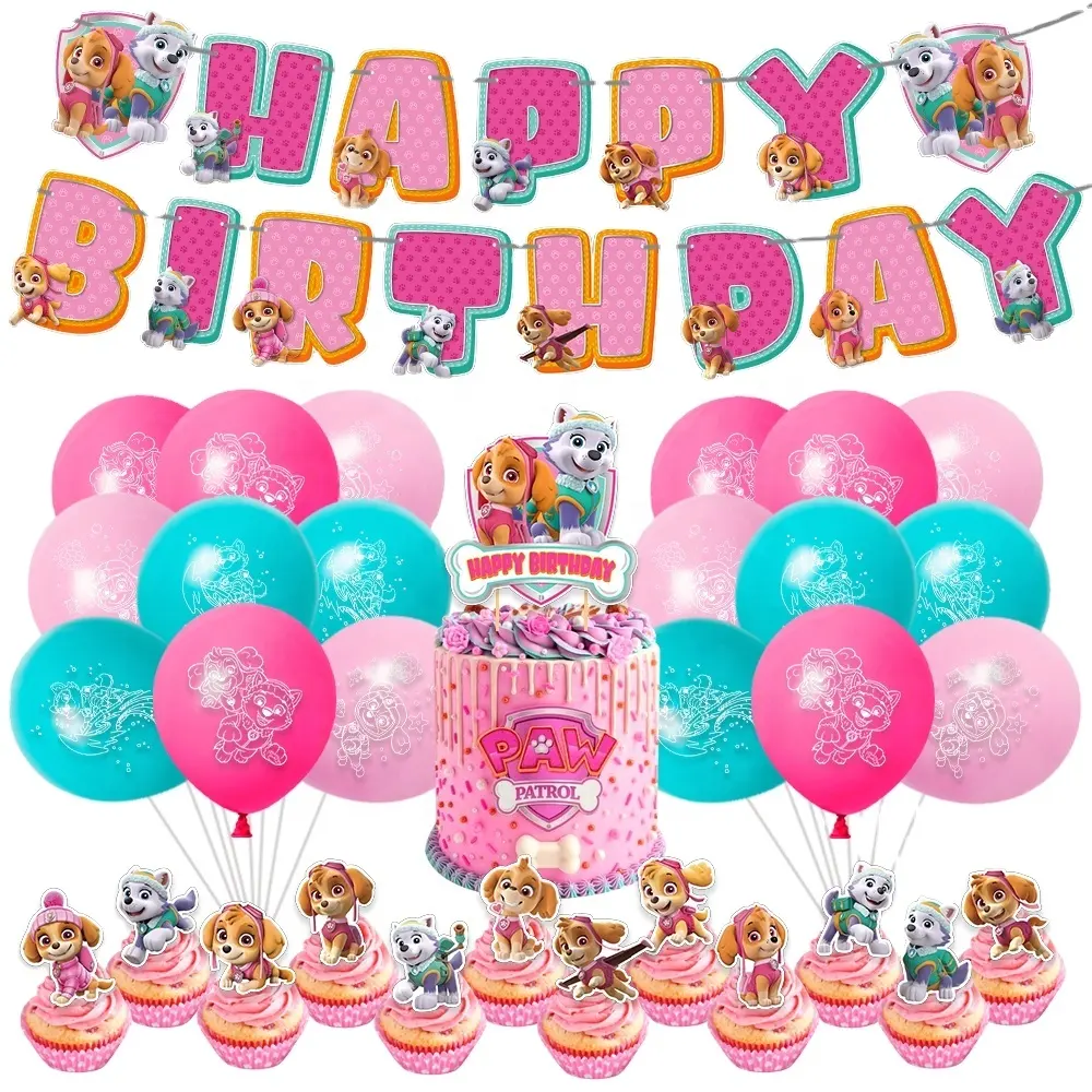 Pençe pembe köpek devriye tema doğum günü partisi süslemeleri çocuklar için doğum günü hediyesi oyuncak lateks alüminyum balon tek kullanımlık sofra