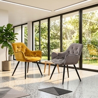 Chaise de salle à manger en velours capitonné personnalisable en usine avec accoudoirs, pieds en métal noir moderne, chaise d'appoint confortable