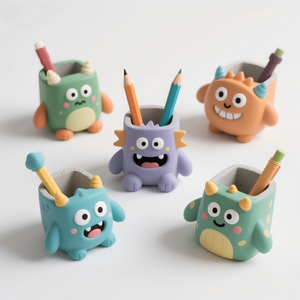 Portalápices de Hormigón con Diseño de Pequeño Extraterrestre Kawaii, Macetero de Cemento Colorido y Divertido, Decoración de Escritorio con Monstruo <span class=keywords><strong>3D</strong></span>, Regalo Original - Product Image 1
