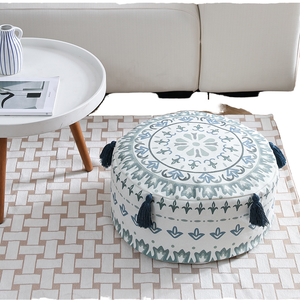 Nouvelle Arrivée Housse de Pouf Moderne Rétro Florale Imprimée avec Pompons Style Ferme, Coussin de Siège Pliable pour Hôtel et Chambre à Coucher - Product Image 1