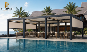 Pérgola Moderna de Aluminio RKOVE con Iluminación LED y Techo Retráctil para Uso en Restaurantes al Aire Libre Junto a la Piscina - Product Image 6