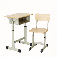 Ensemble bureau et chaise ergonomiques pour étudiants avec grand tiroir et support pour casque, cadre chromé réglable en hauteur, mobilier scolaire