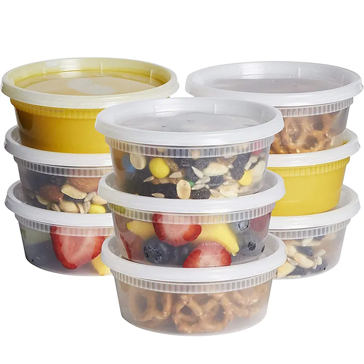 Microwavable Safe Round Leakproof Disposable 8oz/16 oz PP Plastic Heavy Duty Deli Food Storage Containers with Lid Logo