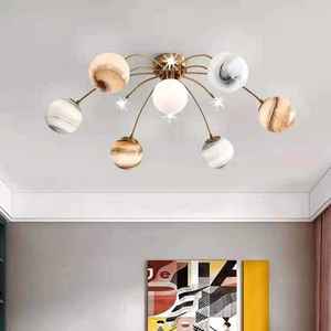 Nueva llegada de luces decorativas nórdicas para habitación de niños, lámpara de techo de sombra de Planeta de cristal LED moderna para niños - Product Image 4