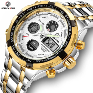 Reloj de Cuarzo Clásico Golden Hour 108 para Hombre, Reloj de Pulsera de Acero Inoxidable con Doble Pantalla, Resistente al Agua - Product Image 1