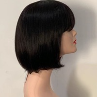 Perruque Bob à franges, entièrement fabriquée à la machine, avec frange, cheveux humains indiens Remy, 8 pouces, haute densité, peut être permanentée et teinte
